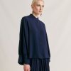 Clothing Momoni | Franklin Shirt In Plain Acetate Silk - Dark Blue