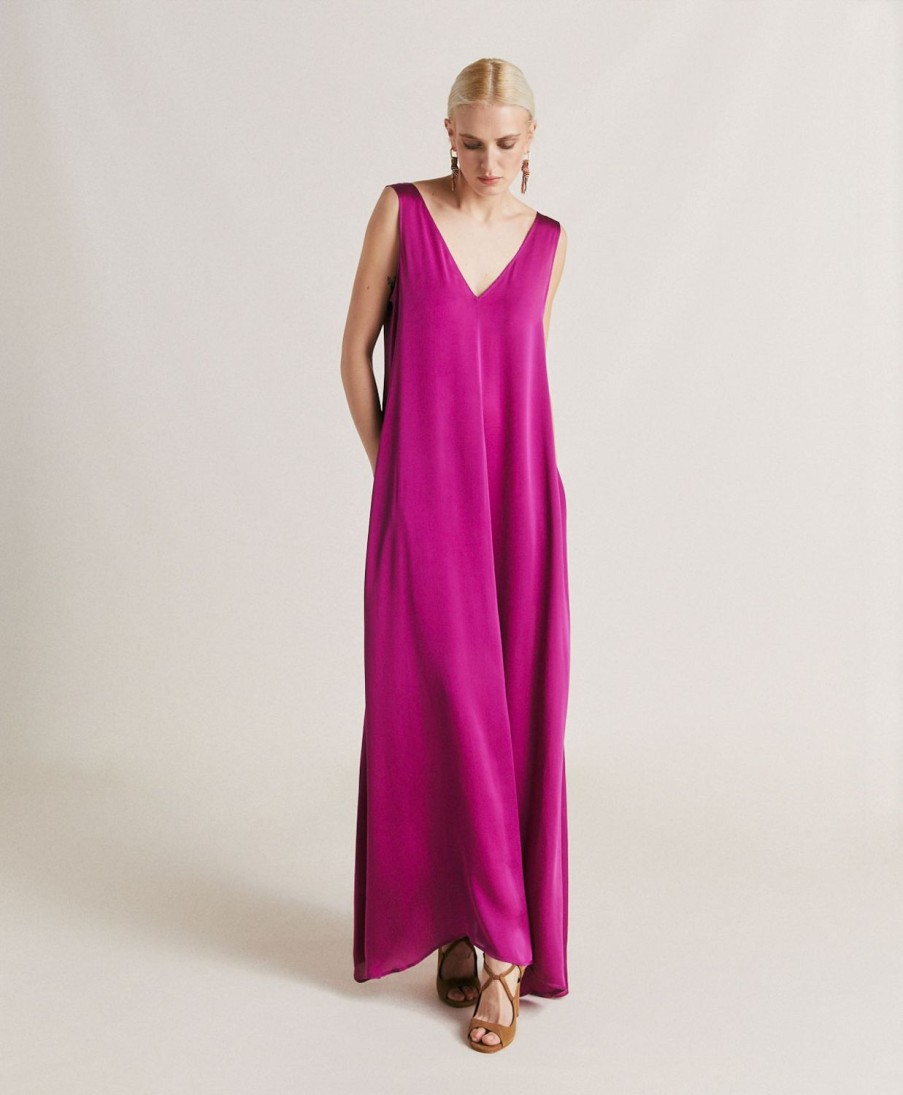 Clothing Momoni | Helena Dress In Plain Silk - Cyclamen