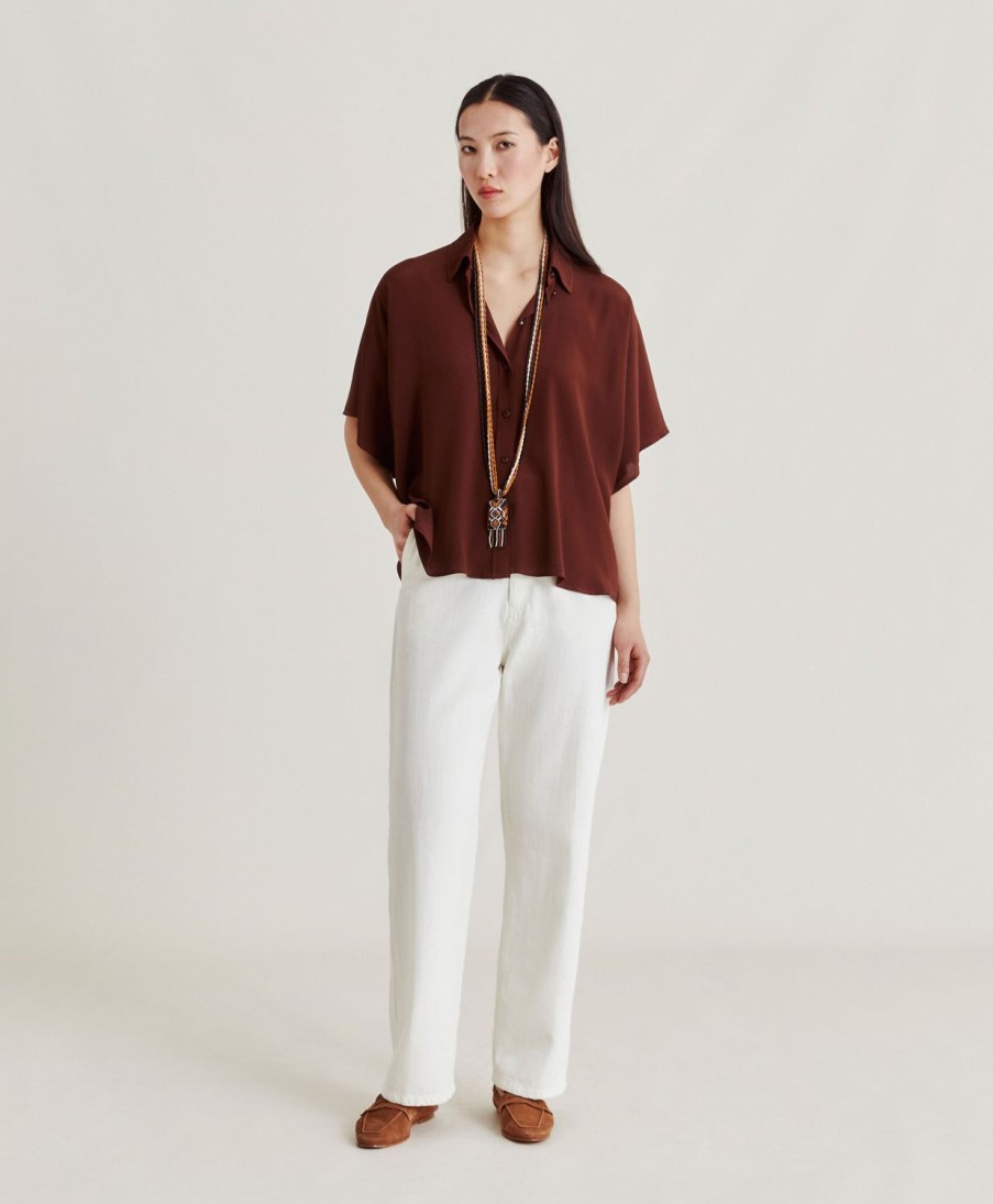 Clothing Momoni | Brooklyn Shirt In Plain Acetate Silk - Chocolate