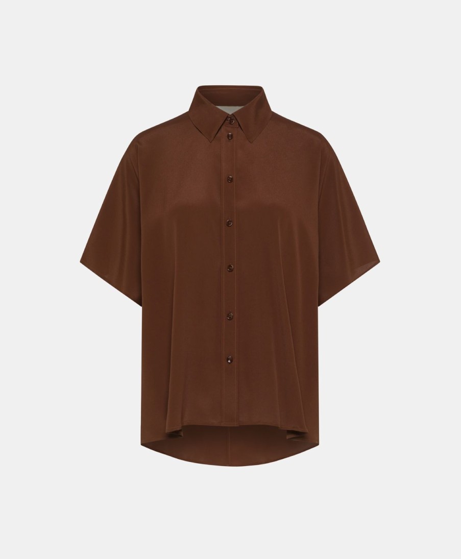 Clothing Momoni | Brooklyn Shirt In Plain Acetate Silk - Chocolate