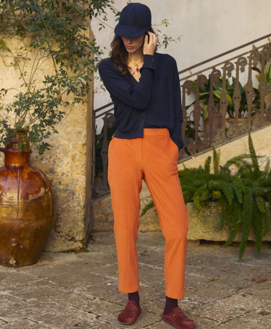 Clothing Momoni | Haiti Pant In Stretch Ribbed Co/Mo - Orange