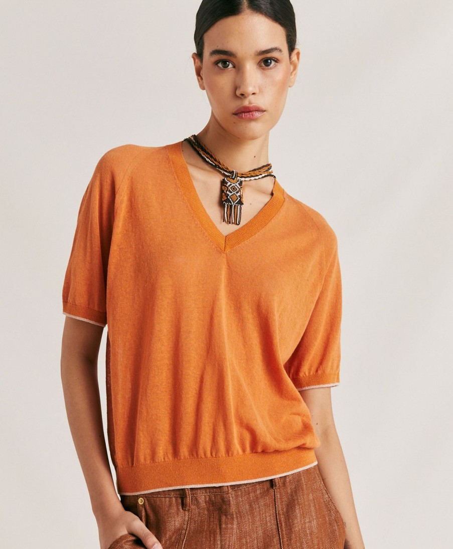 Clothing Momoni | Edie Knitwear In Linen - Orange