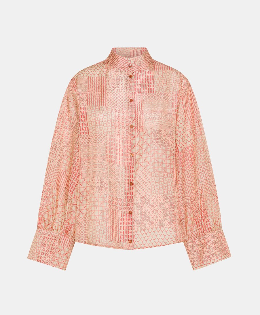 Clothing Momoni | Franklin Shirt In Haboutai Silk - Cream/Coral