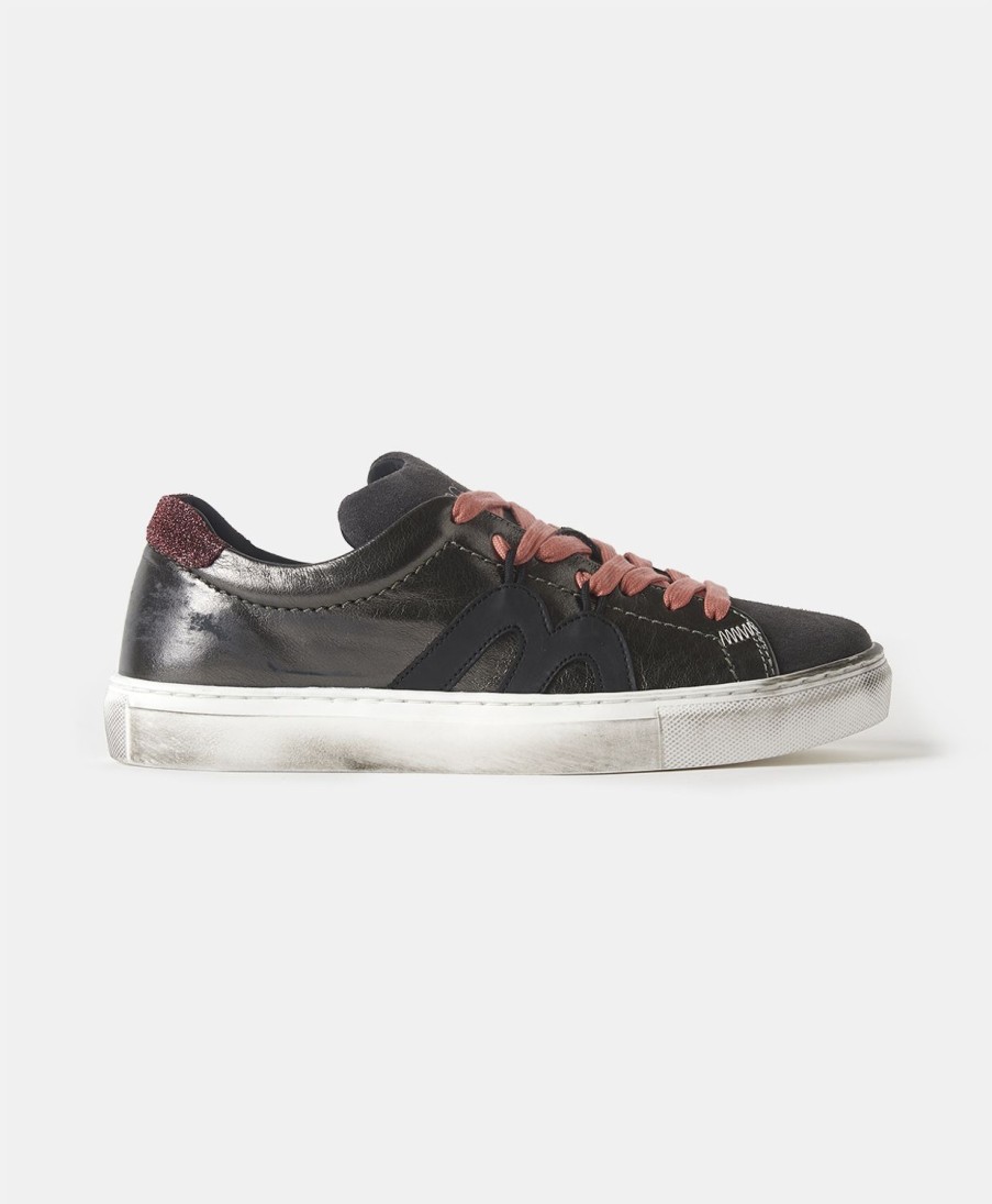 Shoes And Accessories Momoni | Venezia Leather Sneakers - Dark Silver