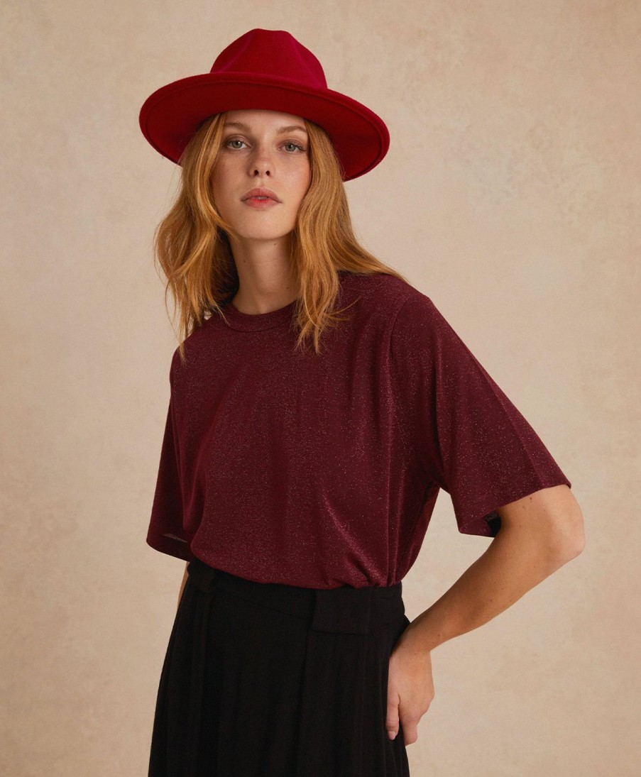 Clothing Momoni | Iora Tshirt In Lurex Jersey - Wine Red