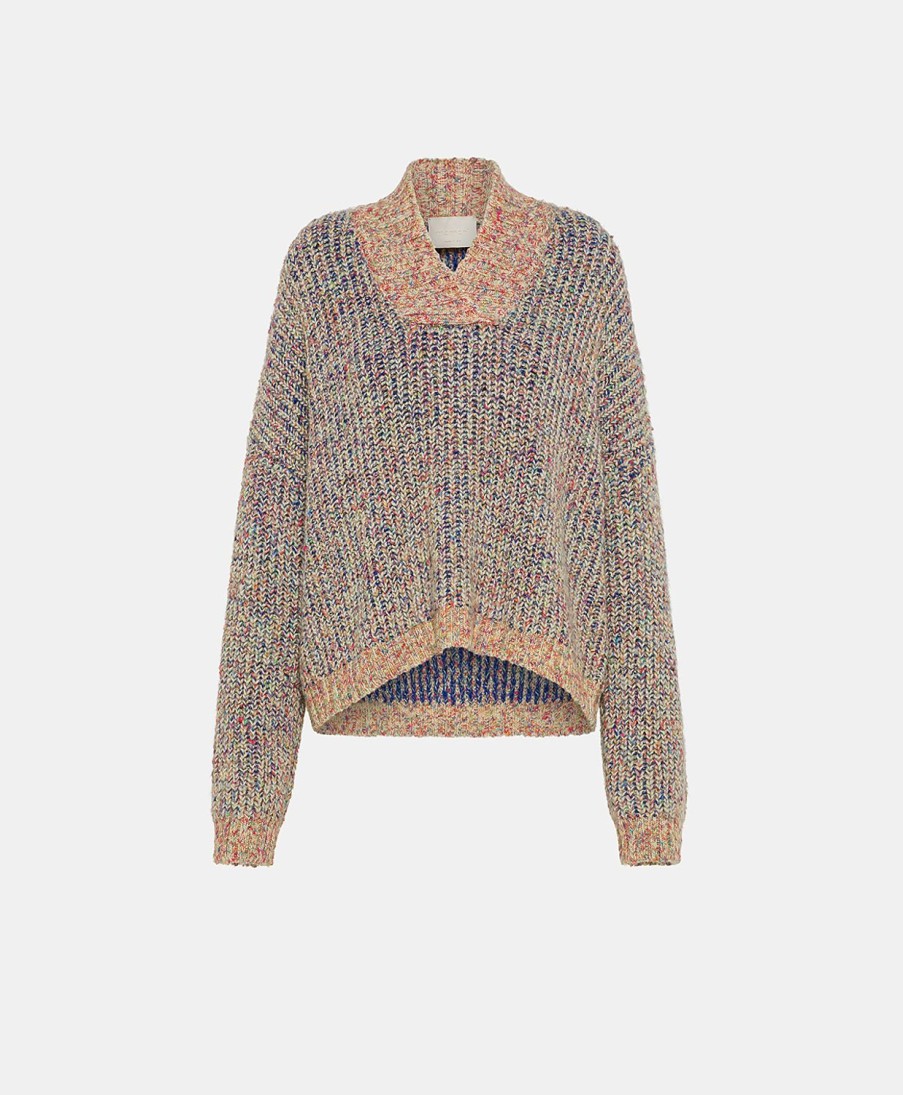 Clothing Momoni | Marin Knitwear With Burn Out Half - Cream/Blue