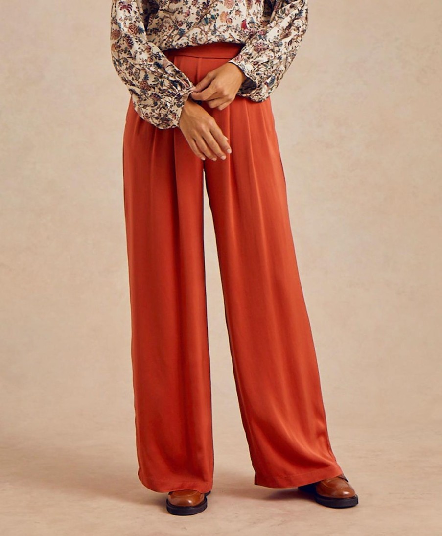 Clothing Momoni | Lanzarote Pant In Solid Colour Satin Crepe - Antique Pink