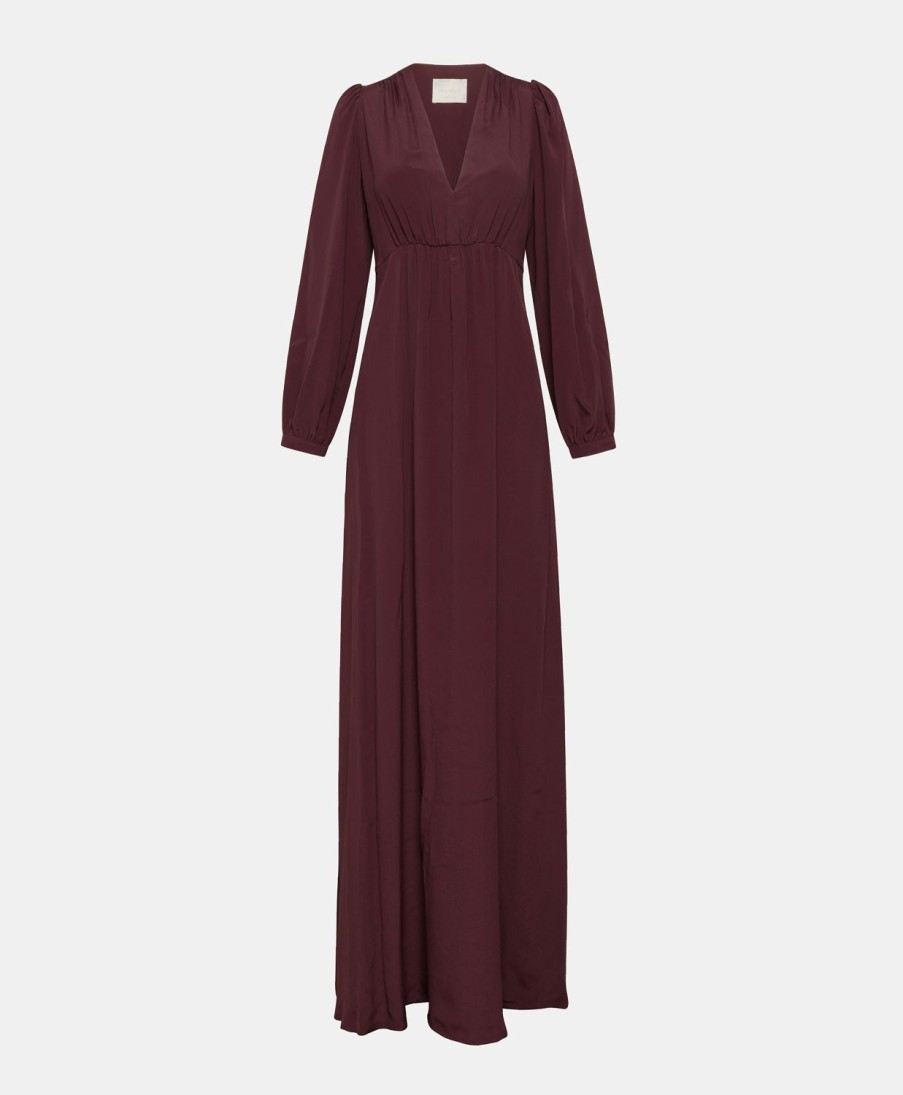 Clothing Momoni | Artemisia Dress In Solid Colour Acetate Silk - Wine Red