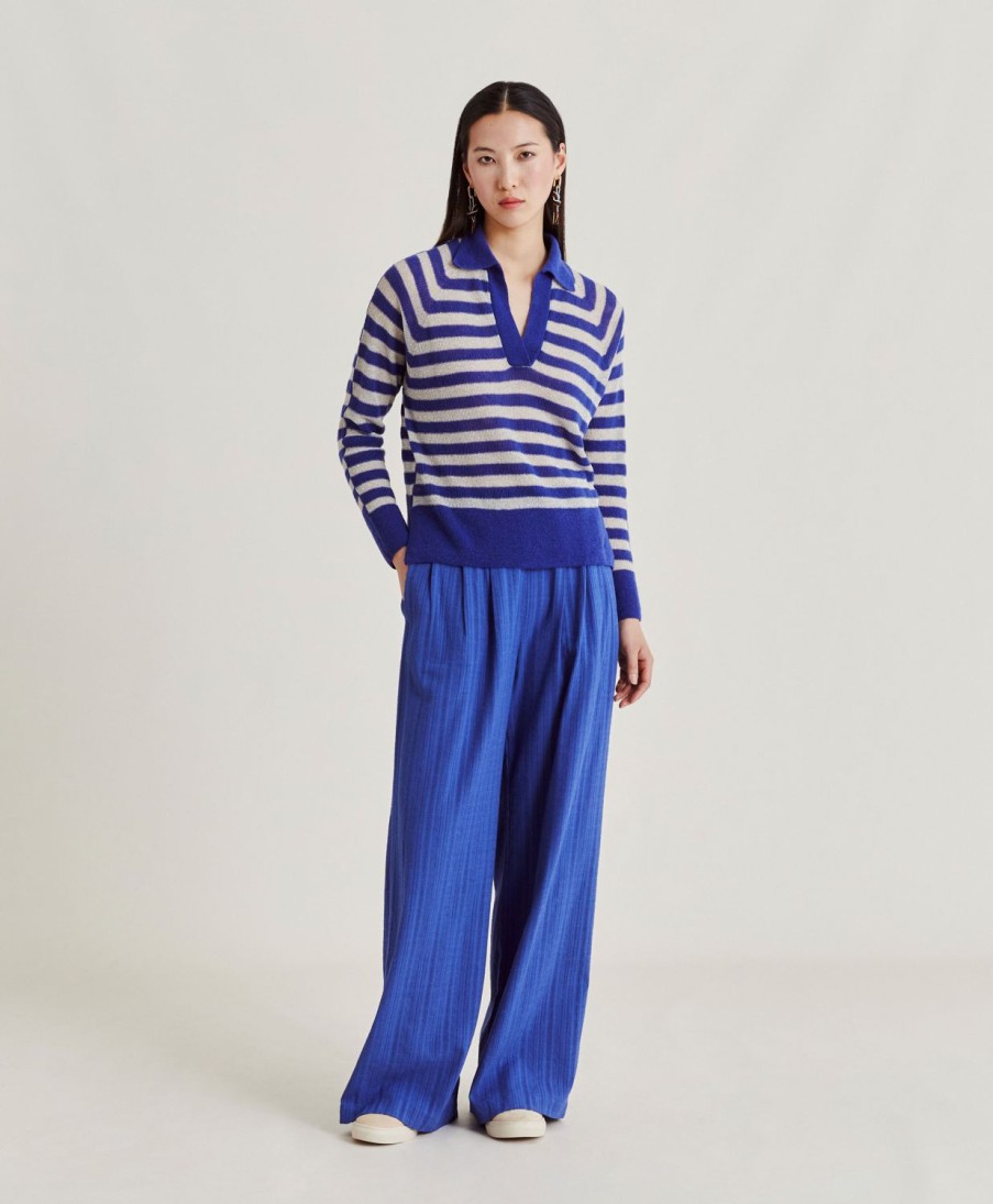 Clothing Momoni | Egide Knitwear Striped Lurex Ribbed - Blue