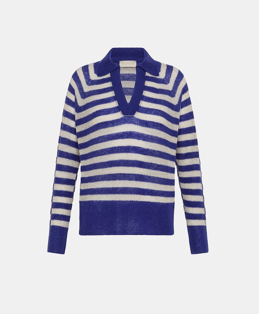 Clothing Momoni | Egide Knitwear Striped Lurex Ribbed - Blue