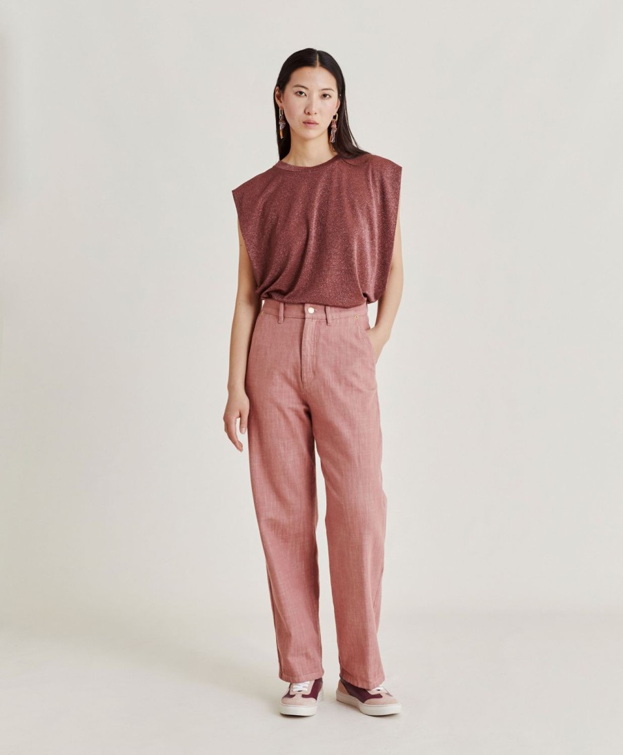 Clothing Momoni | Fucsia Bis Pant In Denim - Antique Pink