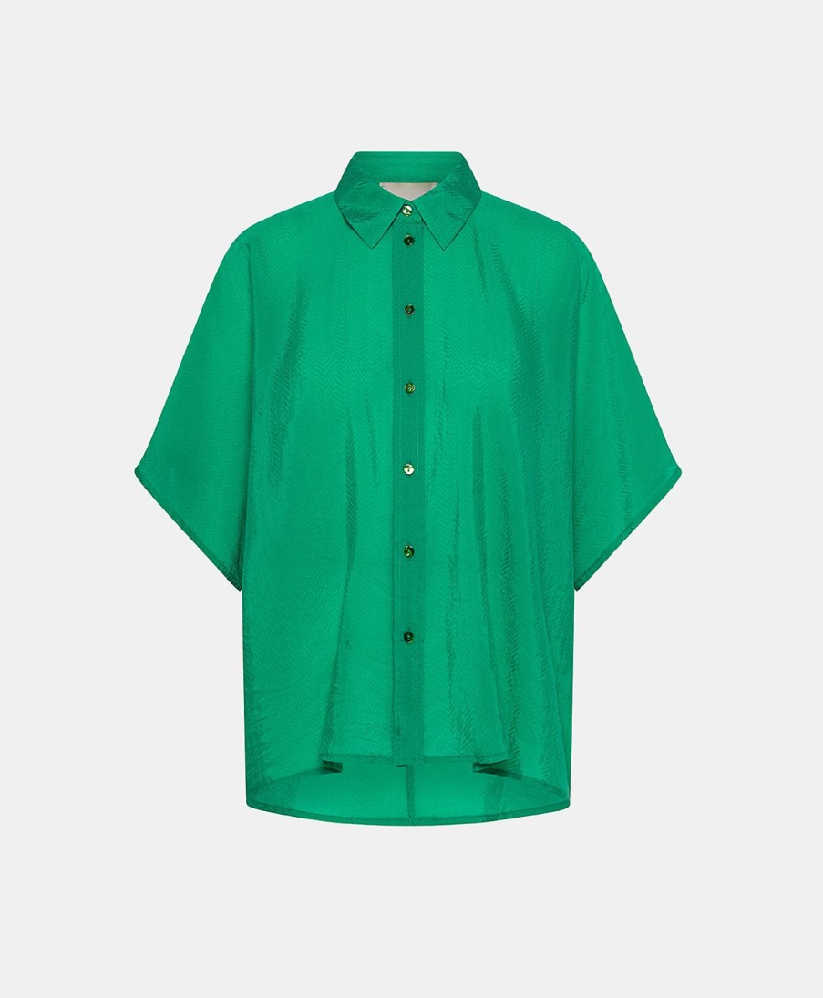 Clothing Momoni | Brooklyn Shirt In Jacquard Cupro - Emerald Green