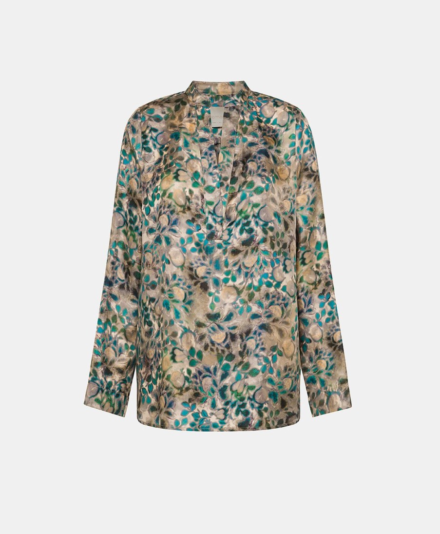 Clothing Momoni | Atlanta Blouse In Printed Silk Twill - Multicolor Green