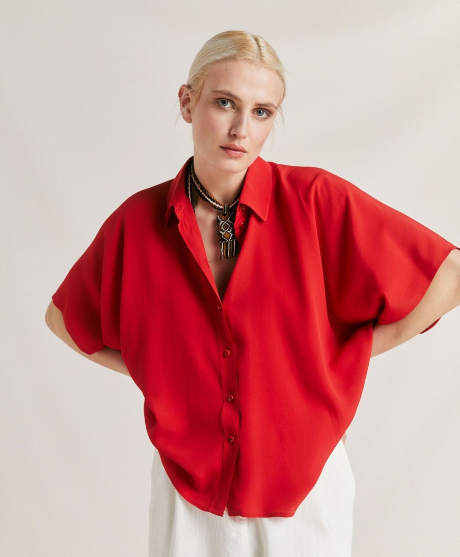 Clothing Momoni | Brooklyn Shirt In Plain Acetate Silk - Azalea