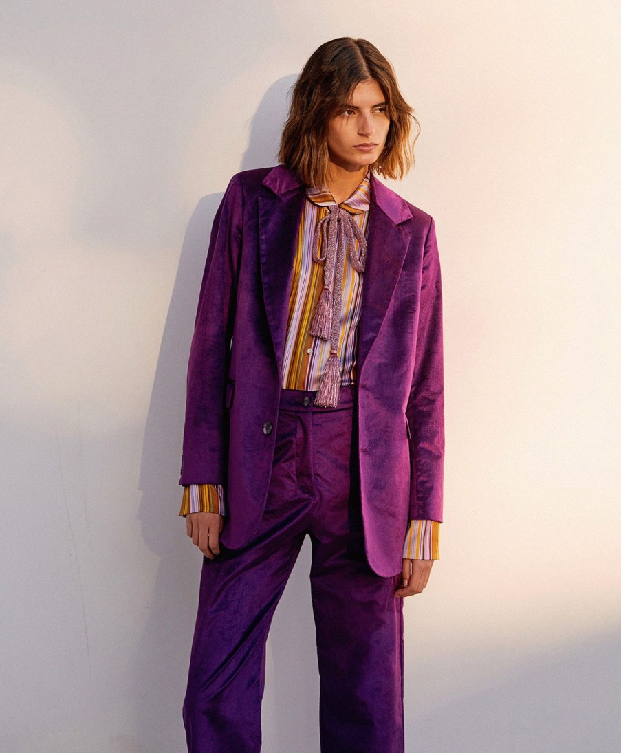 Clothing Momoni | Notte Jacket In Shiny Needlecord - Purple