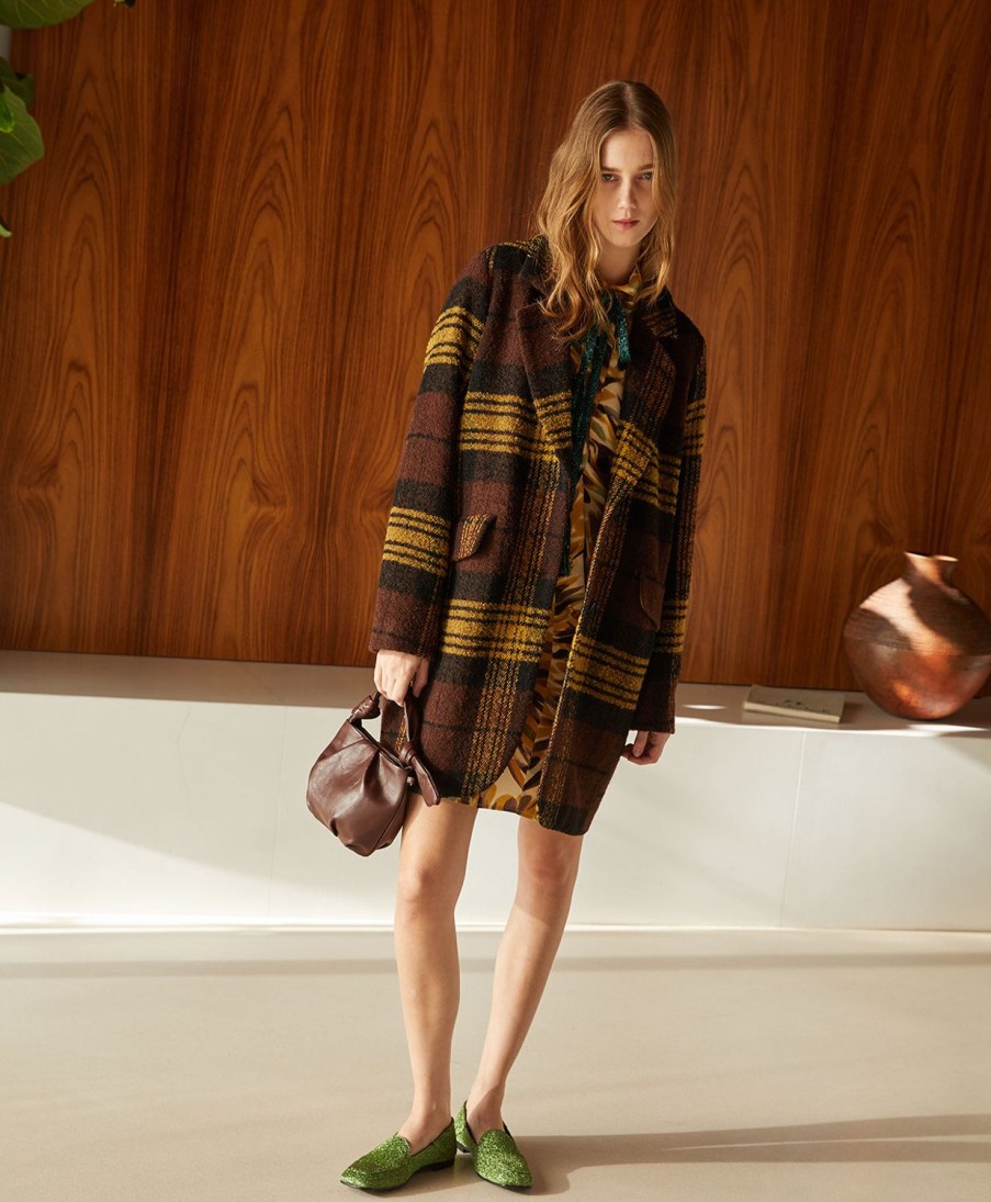 Clothing Momoni | Pomerania Coat In Check Boucle Wool - Ochre