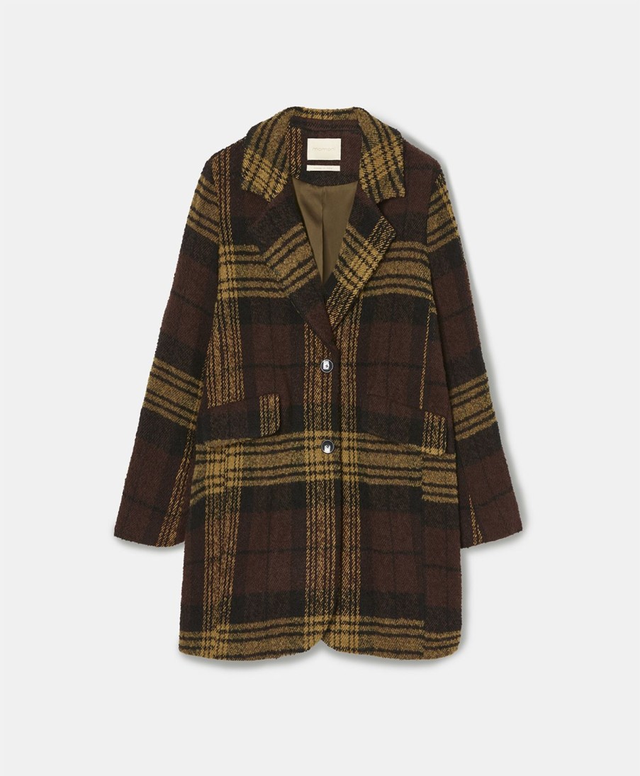 Clothing Momoni | Pomerania Coat In Check Boucle Wool - Ochre