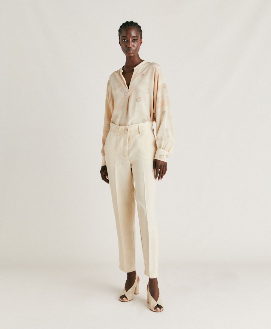 Clothing Momoni | Matthieupant In Elegant Viscose Linen - Cream