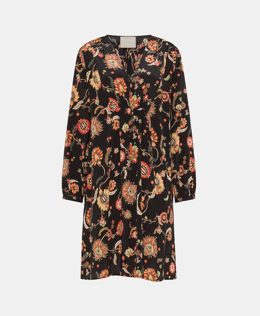 Clothing Momoni | Fabien Dress In Printed Crepe De Chine - Multicolor Black