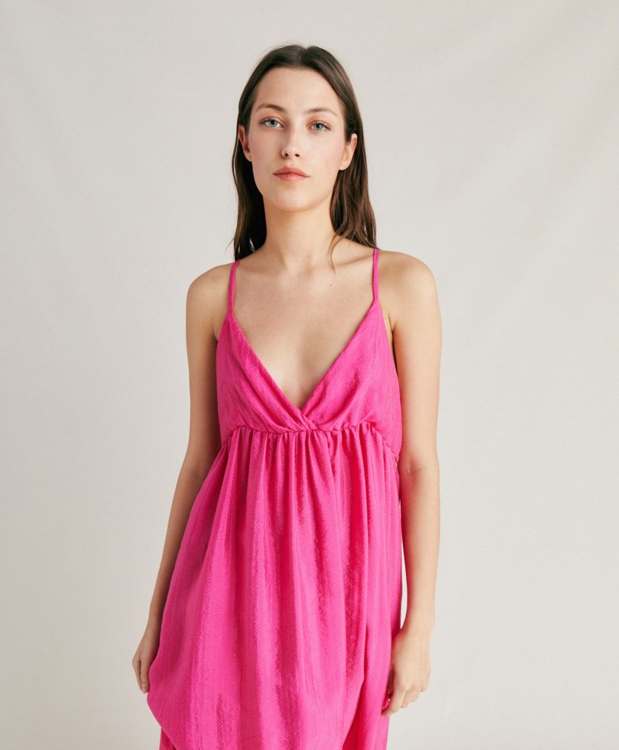 Clothing Momoni | Marisol Dress In Jacquard Cupro - Fuchsia