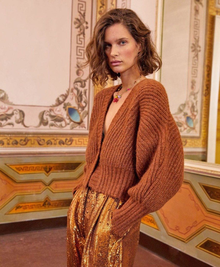 Clothing Momoni | Cardigan Isaie In Ribbed Lurex - Copper