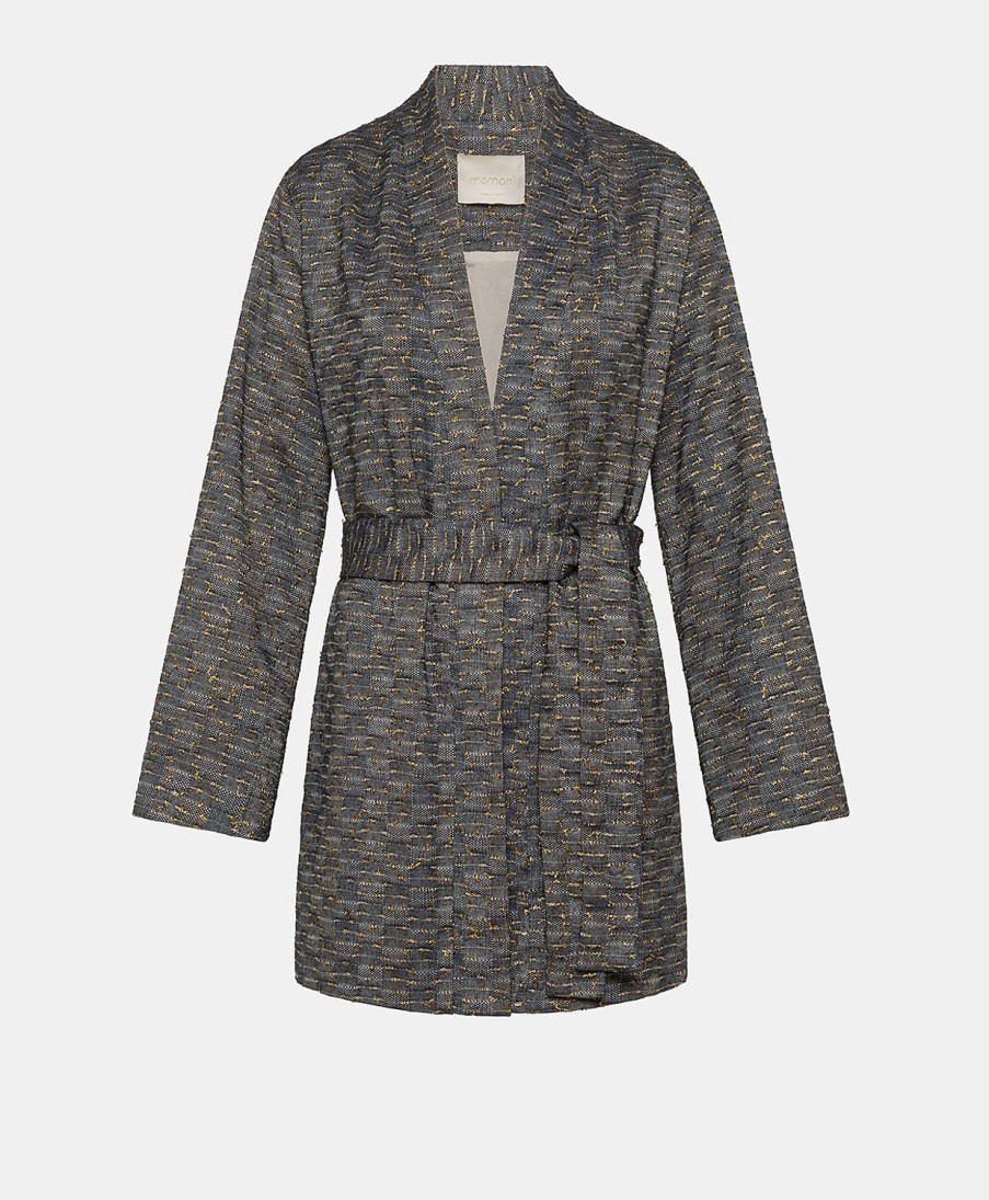 Clothing Momoni | Eugenie Jacket In Basketweave With Gold Fil Coupe - Blue/Gold