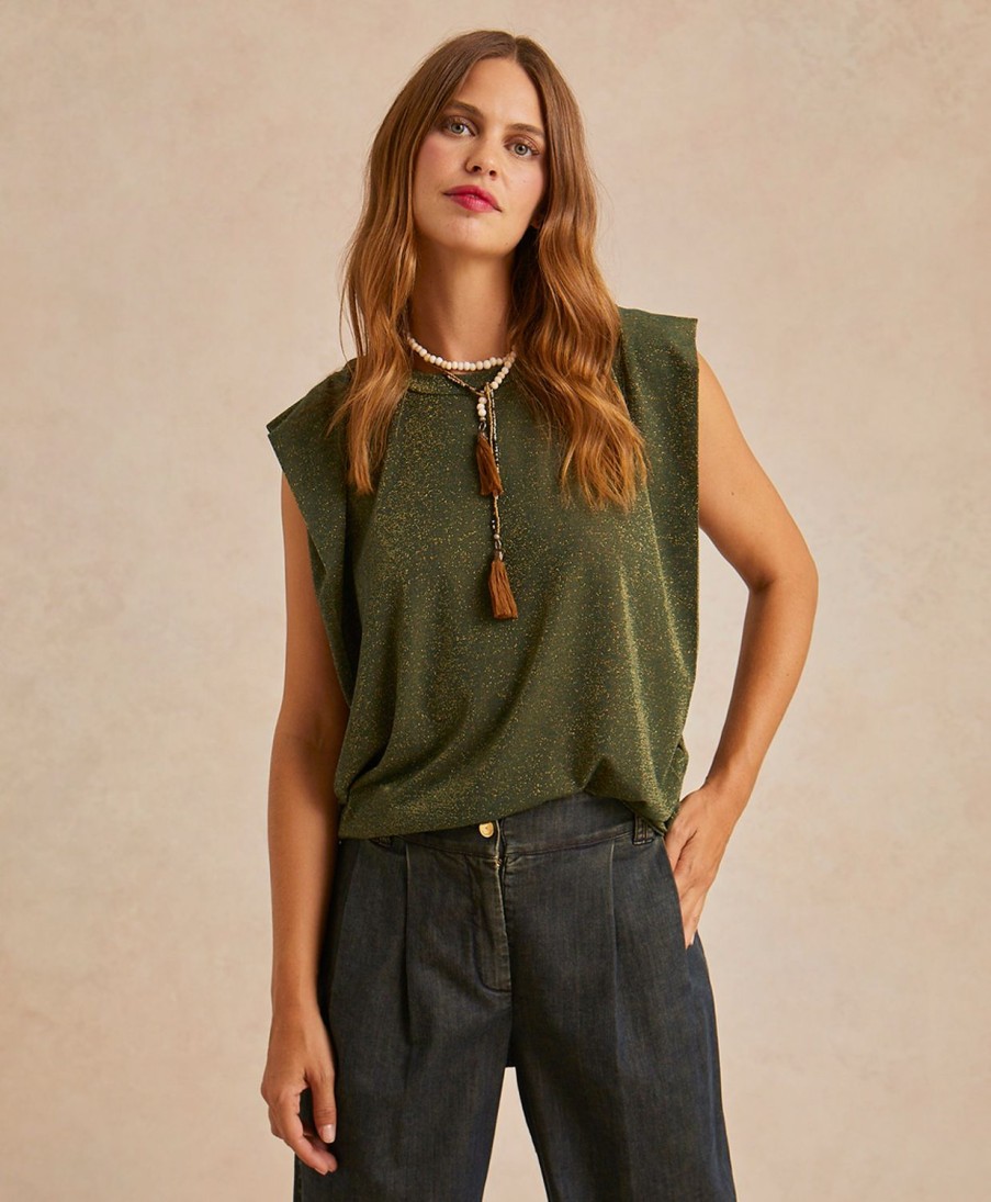 Clothing Momoni | Enna Top In Lurex Jersey - Forest Green