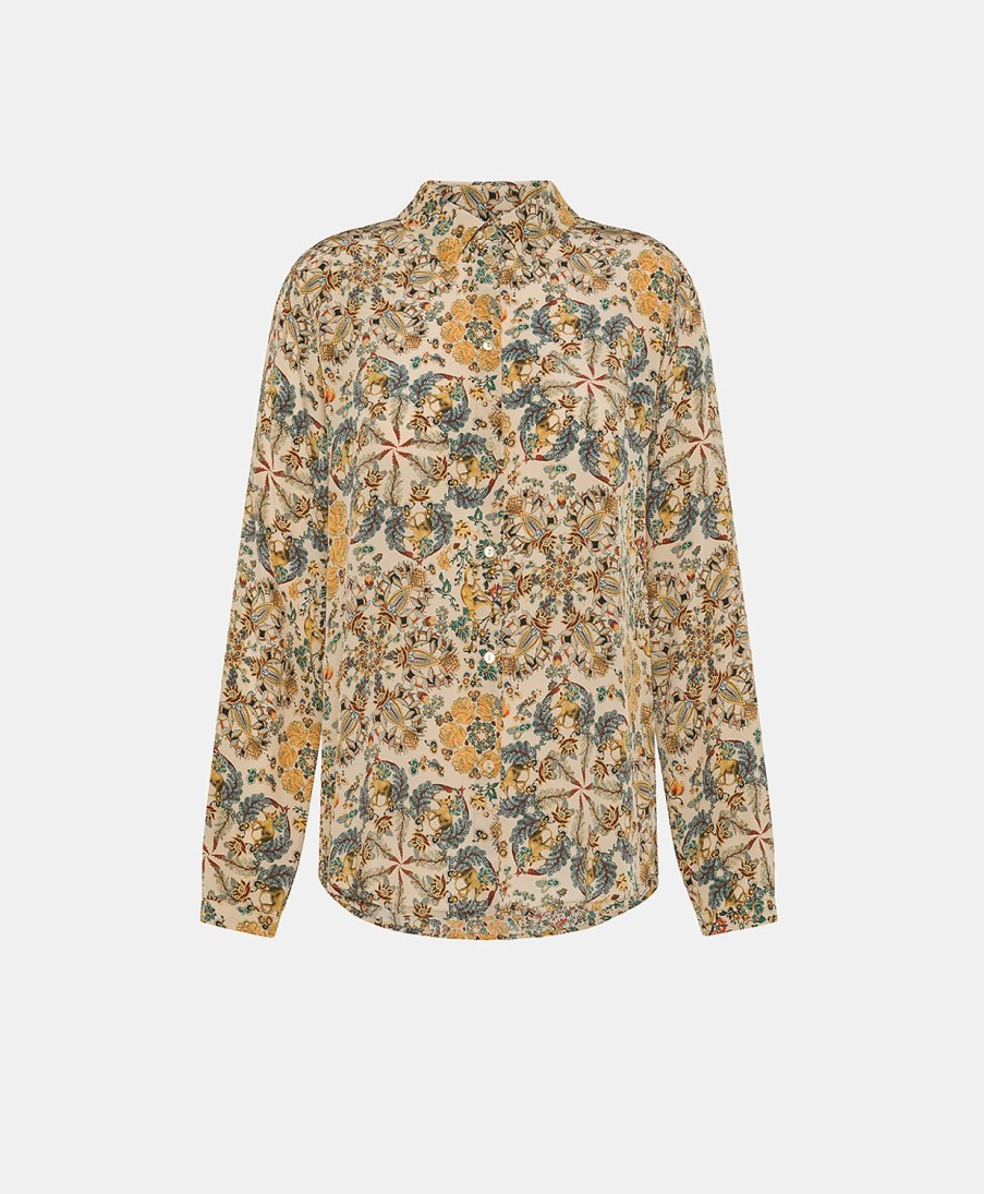 Clothing Momoni | Meudon Shirt In Printed Crepe De Chine - Multicolor Beige