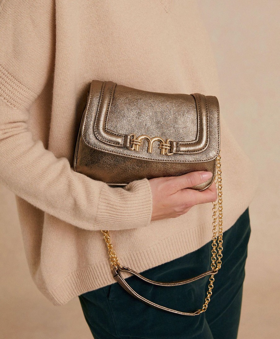 Shoes And Accessories Momoni | Mimi Flore Bag In Laminated Leather - Gunmetal Gray