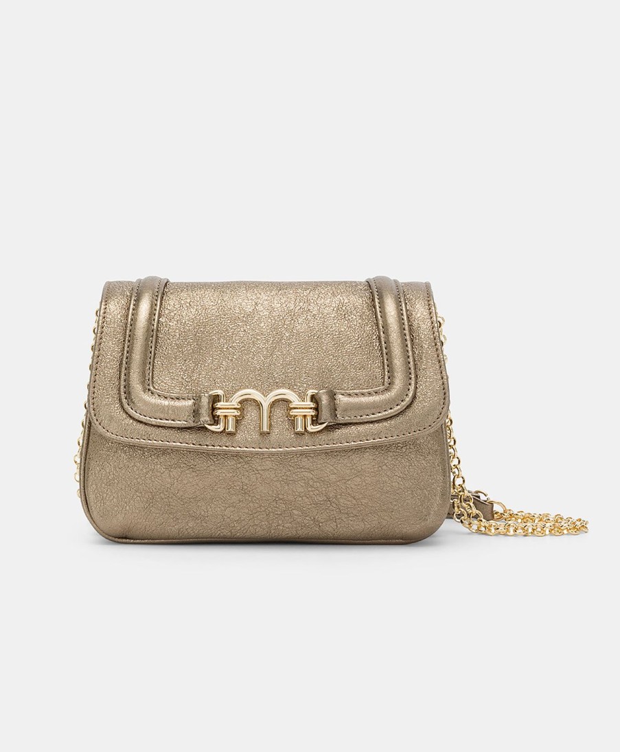 Shoes And Accessories Momoni | Mimi Flore Bag In Laminated Leather - Gunmetal Gray