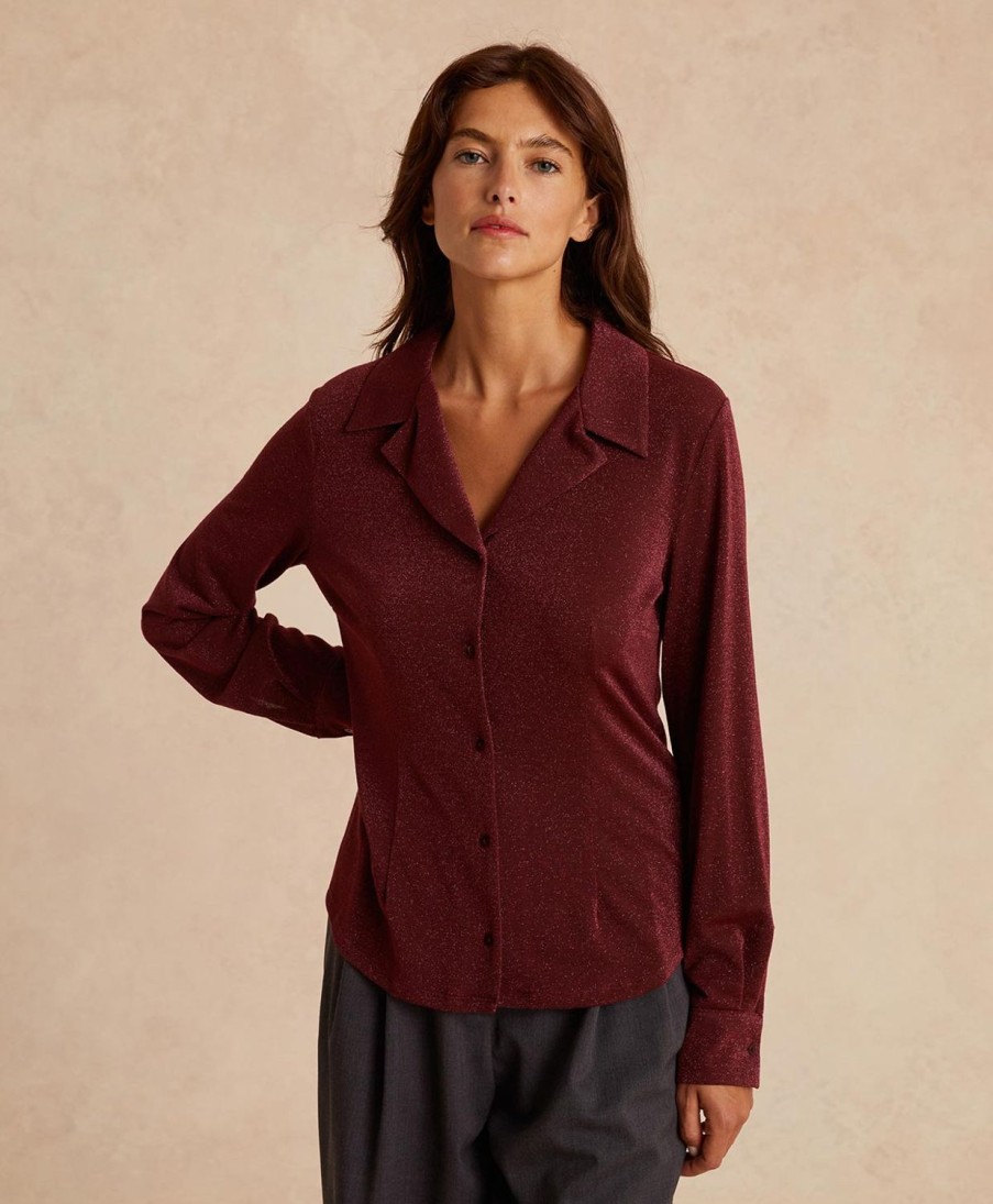 Clothing Momoni | Justin Shirt In Lurex Jersey - Wine Red