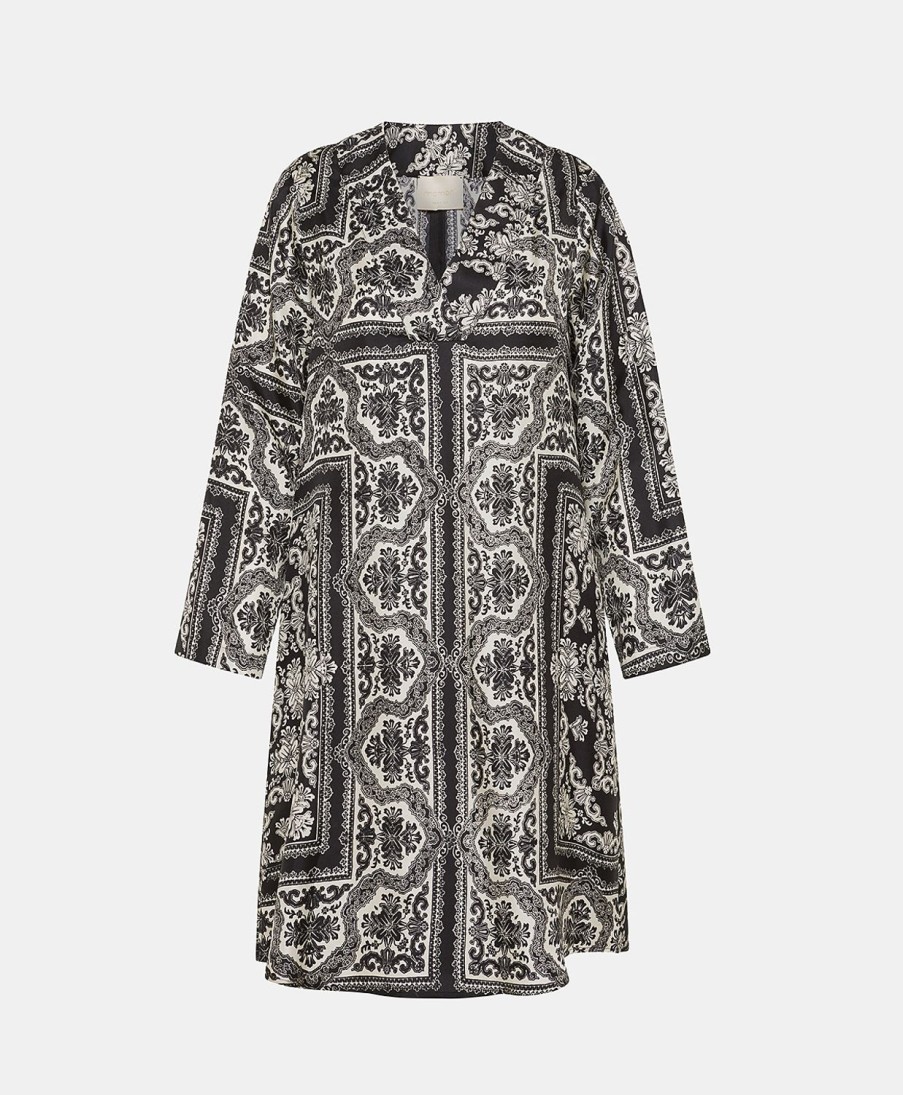 Clothing Momoni | Kilian Dress In Printed Silk Twill - Black/Optical White