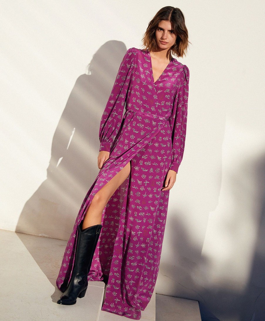 Clothing Momoni | Alaterno Dress In Printed Silk Crepe De Chine - Purple/Pink