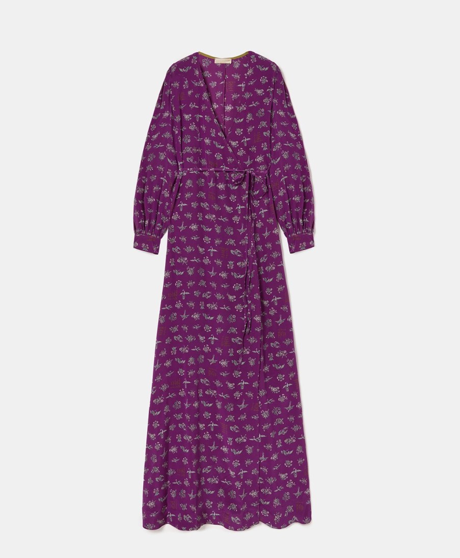 Clothing Momoni | Alaterno Dress In Printed Silk Crepe De Chine - Purple/Pink