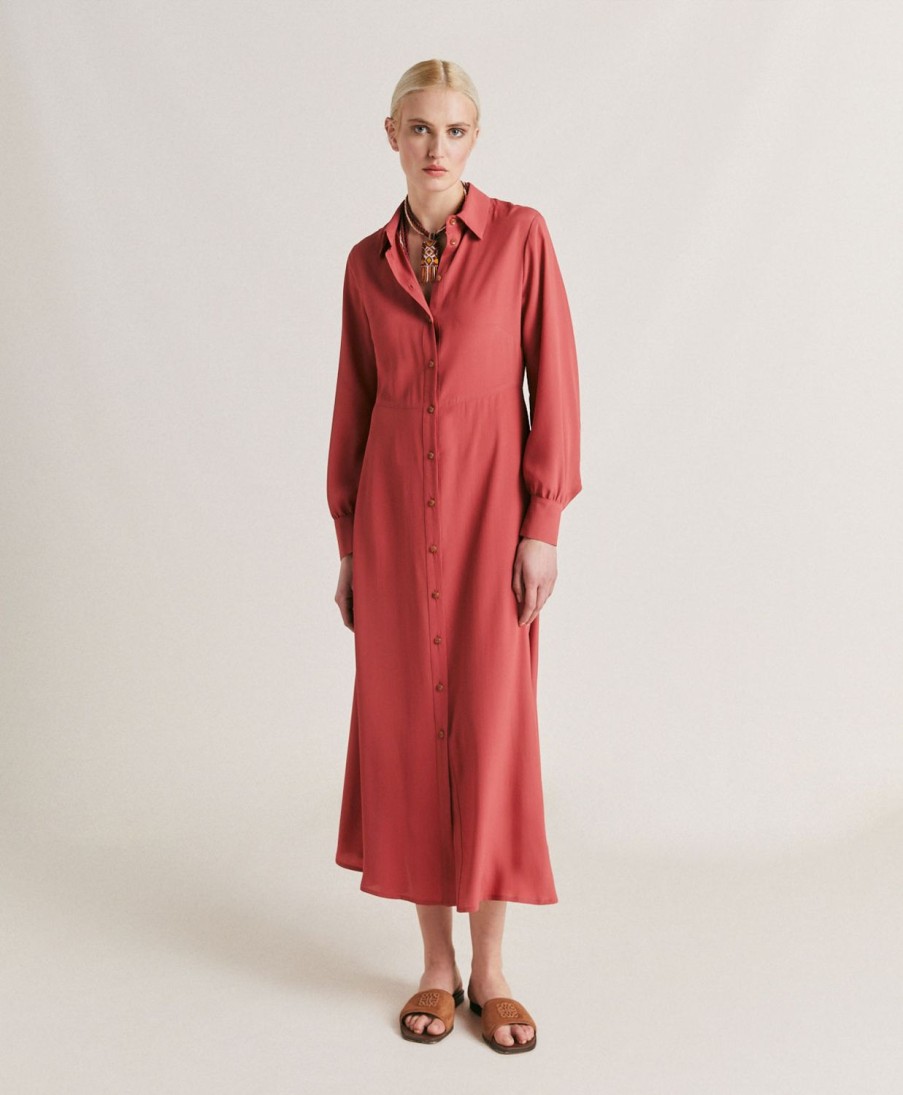 Clothing Momoni | Bethany Dress In Plain Silk - Burgundy