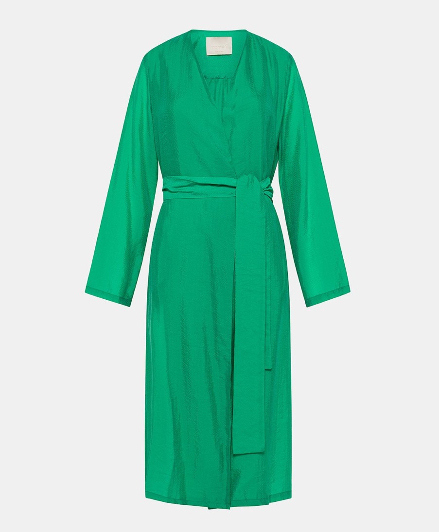 Clothing Momoni | Serena Coat In Jacquard Cupro - Emerald Green