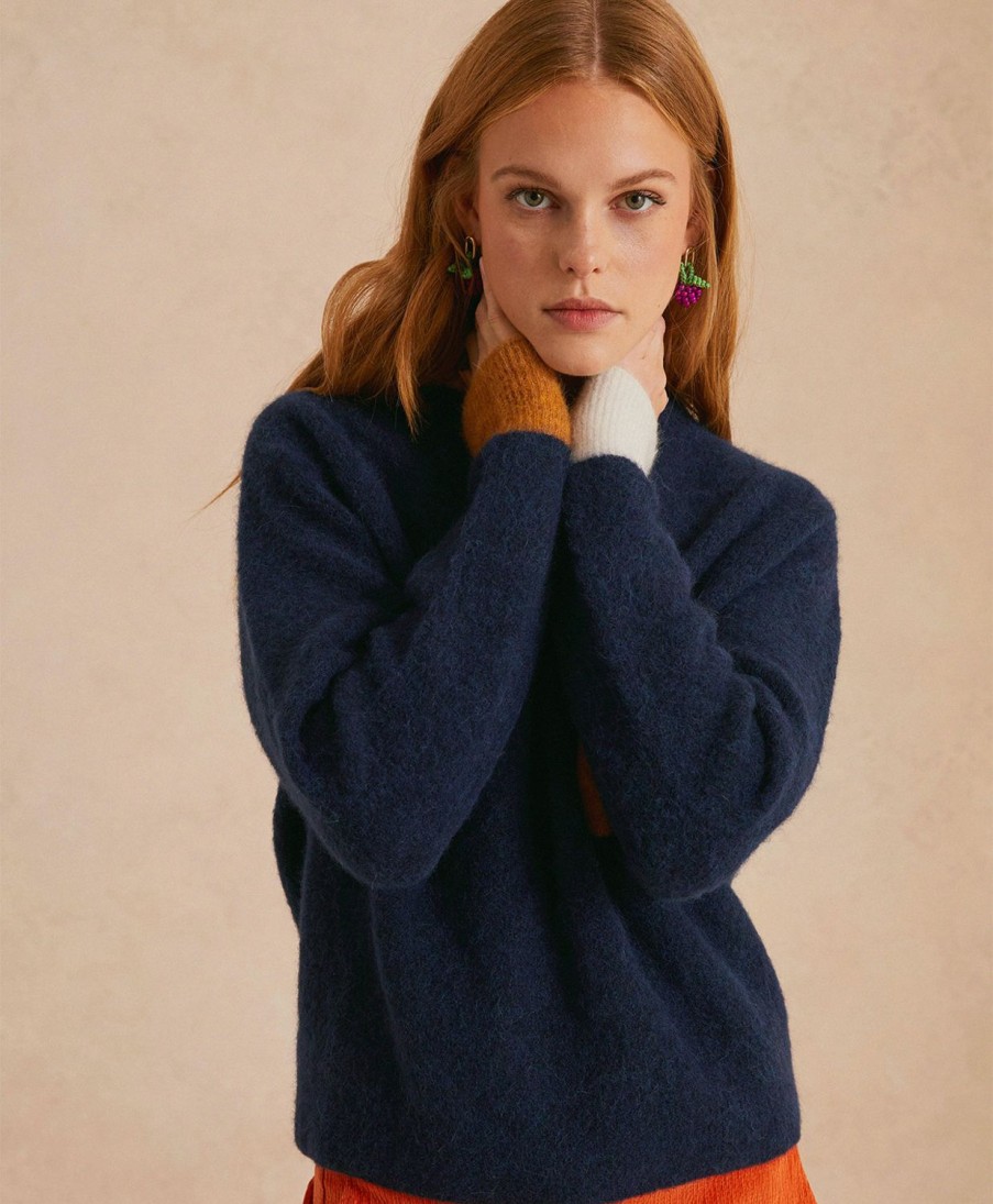 Clothing Momoni | Abete Knitwear In Colour Block Baby Alpaca - Blue