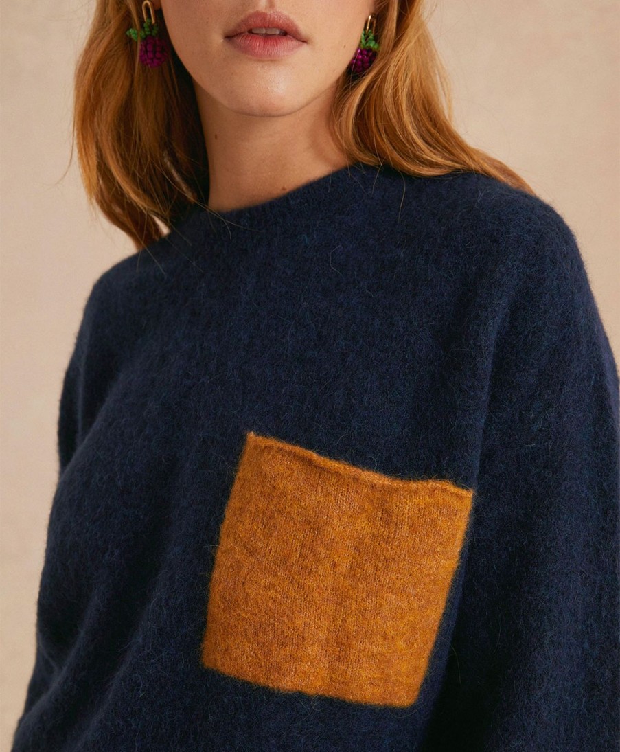 Clothing Momoni | Abete Knitwear In Colour Block Baby Alpaca - Blue