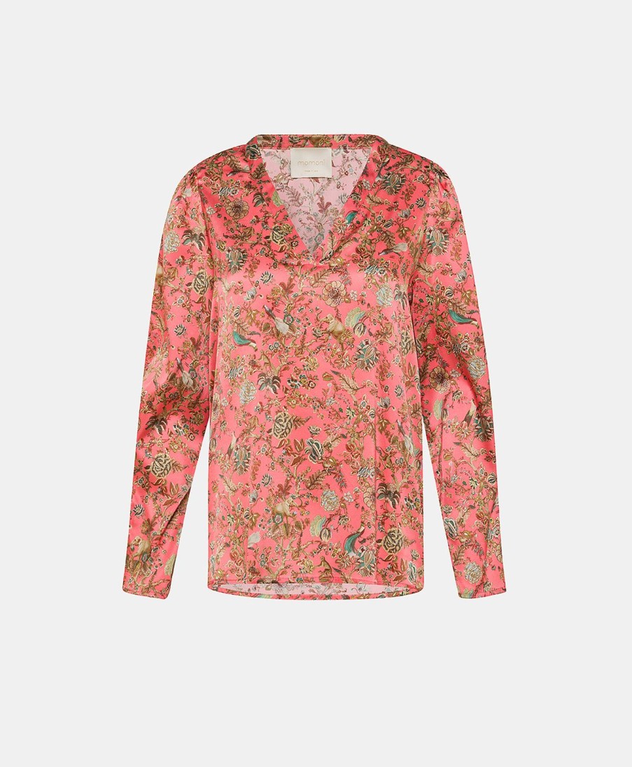 Clothing Momoni | Morgan Blouse In Printed Stretch Satin - Pink/Camel