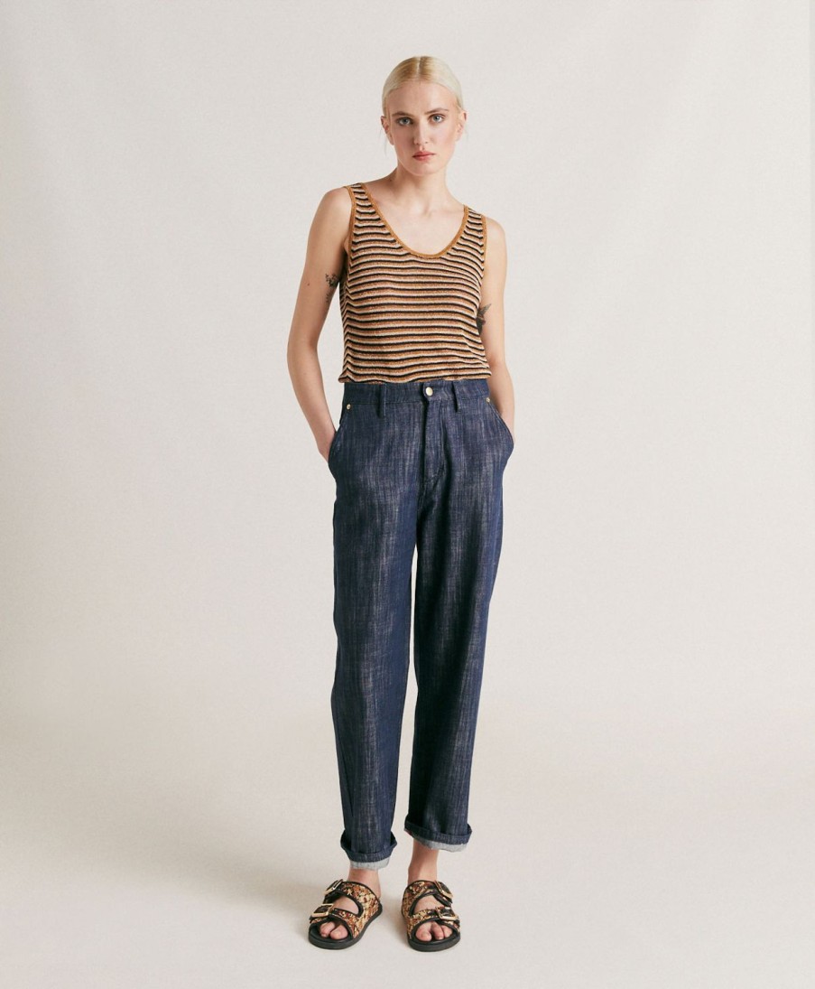 Clothing Momoni | Fucsia Bis Pant In Denim - Blue Jeans