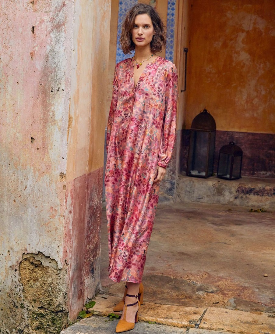 Clothing Momoni | Amede Dress In Printed Silk Twill - Multicolor Pink