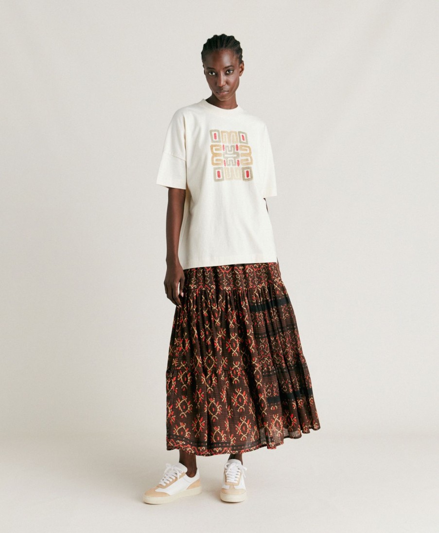 Clothing Momoni | Himba Tshirt In Printed Jersey - Natural