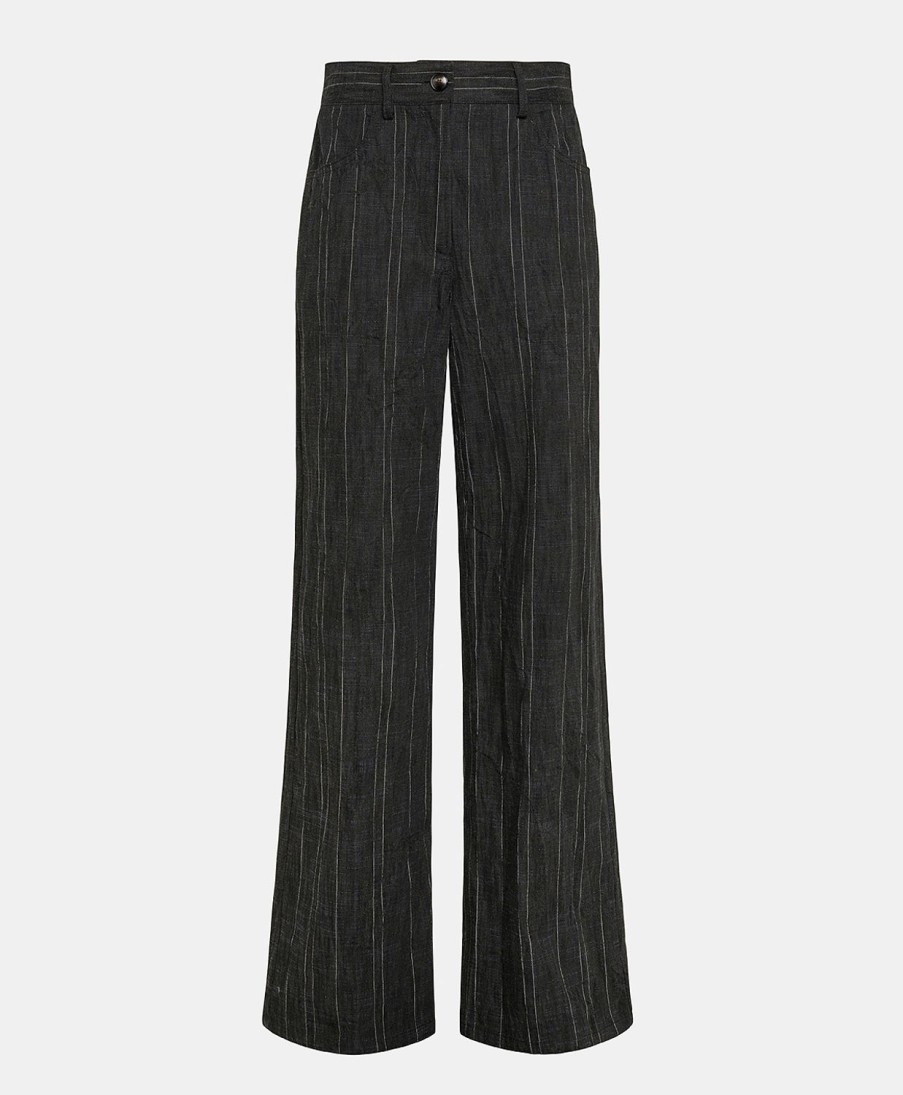 Clothing Momoni | Olivina Pant In Pinstripe Wool Cotton - Charcoal Gray