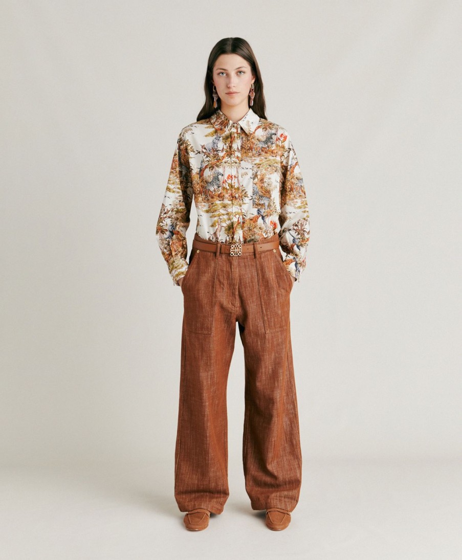 Clothing Momoni | Lora Pant In Denim - Cigar Brown