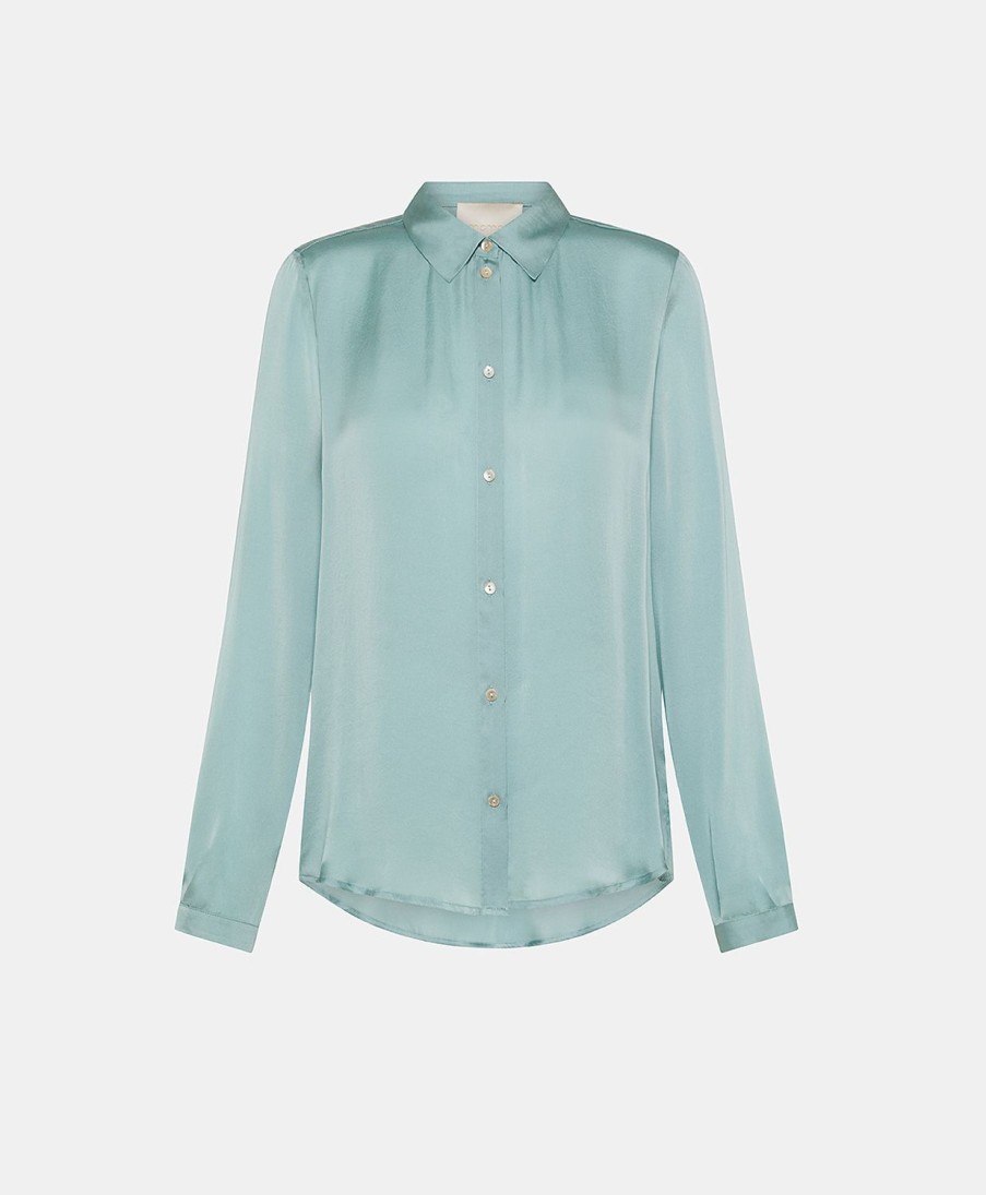 Clothing Momoni | Meudon Shirt In Plain Silk - Cerulean