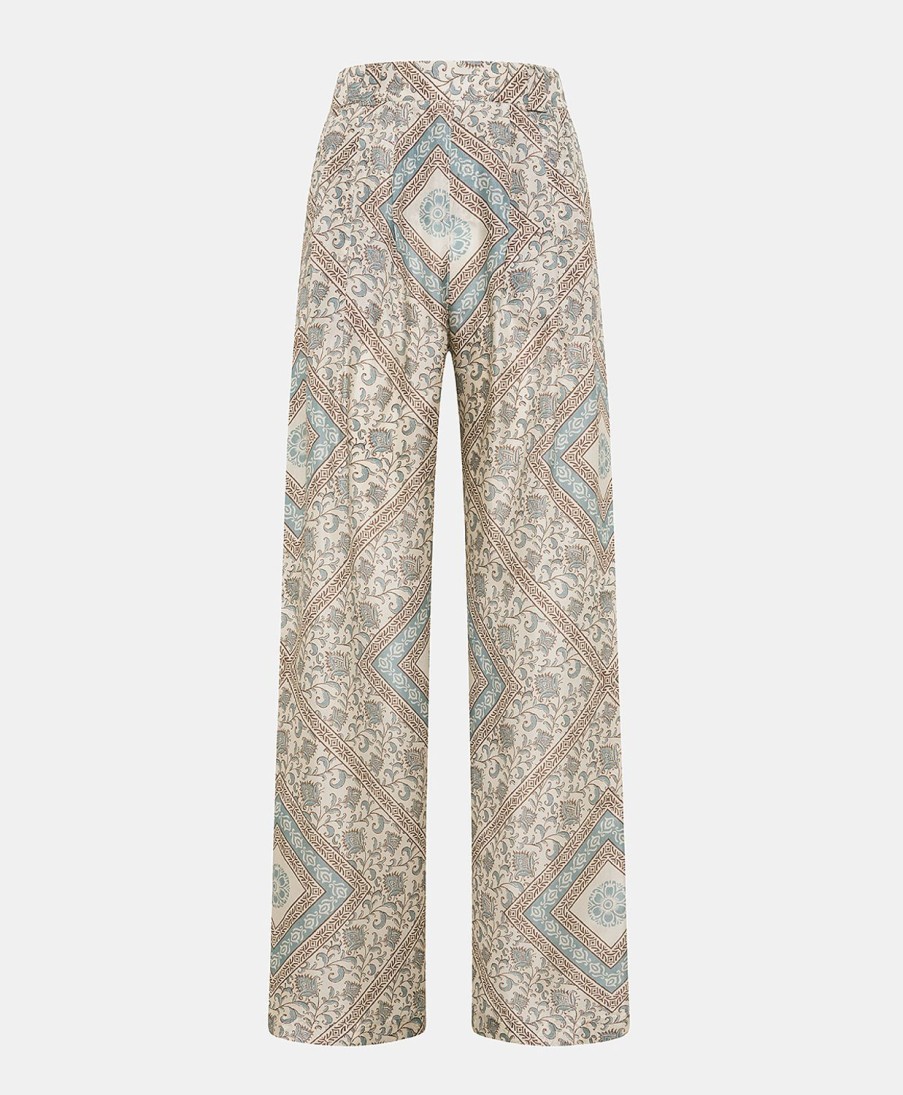 Clothing Momoni | Lanzarote Pant In Haboutai Silk - Cream/Dusty