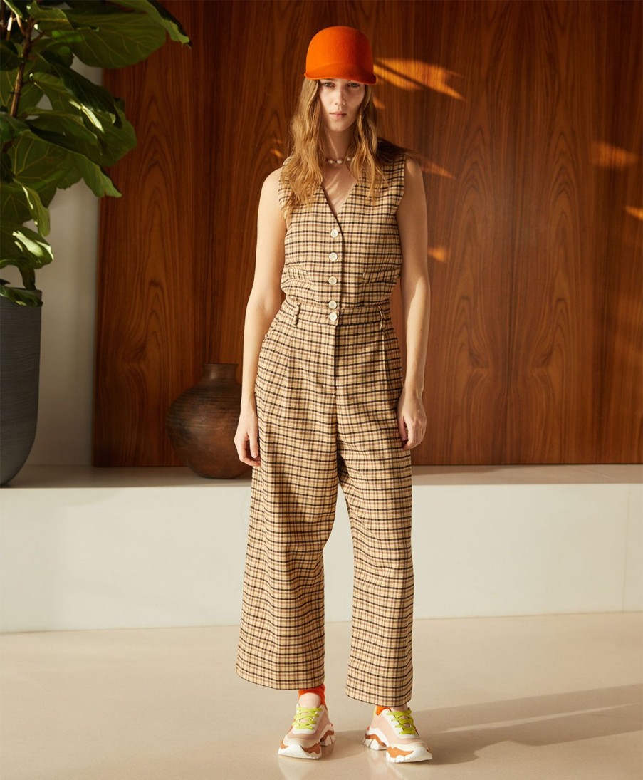 Clothing Momoni | Grecale Pants In Check Wool Gabardine - Beige/Brown/Yellow