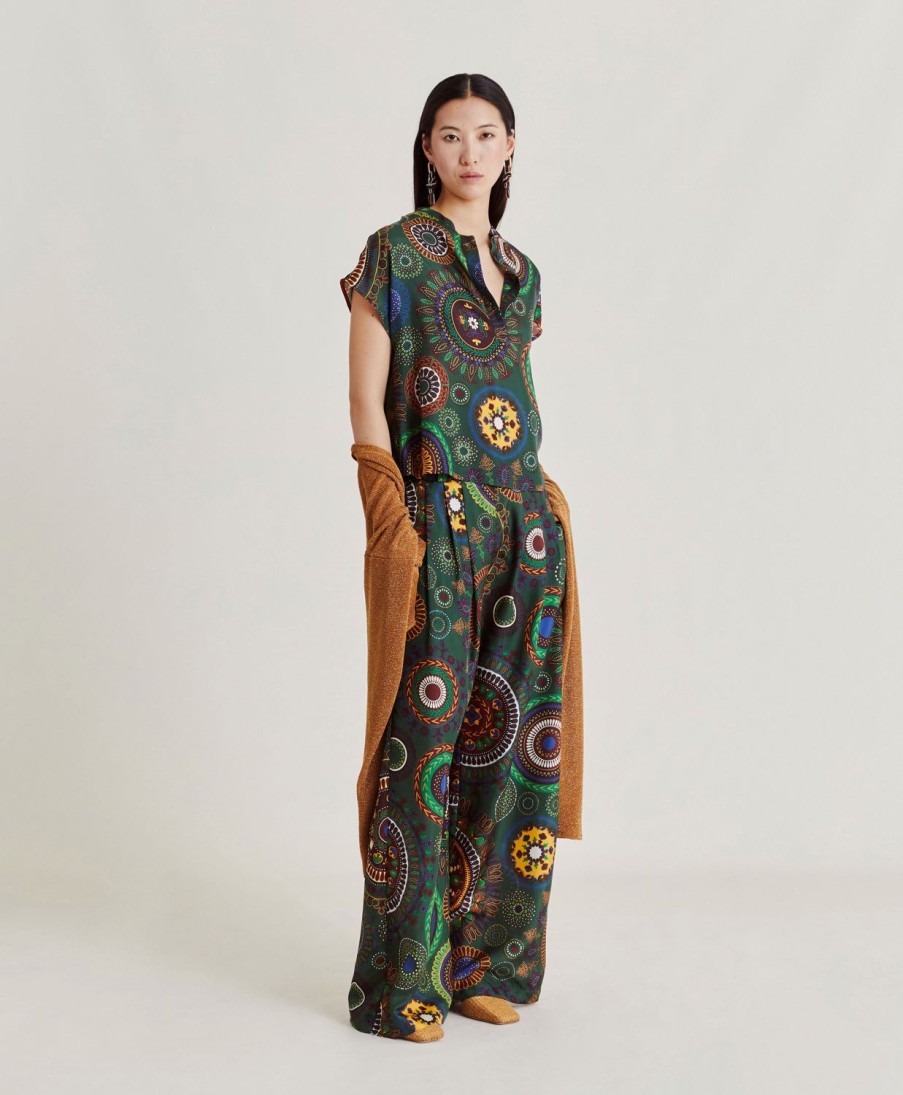 Clothing Momoni | Paso Blouse In Haboutai Silk - Dark Green Multicolour