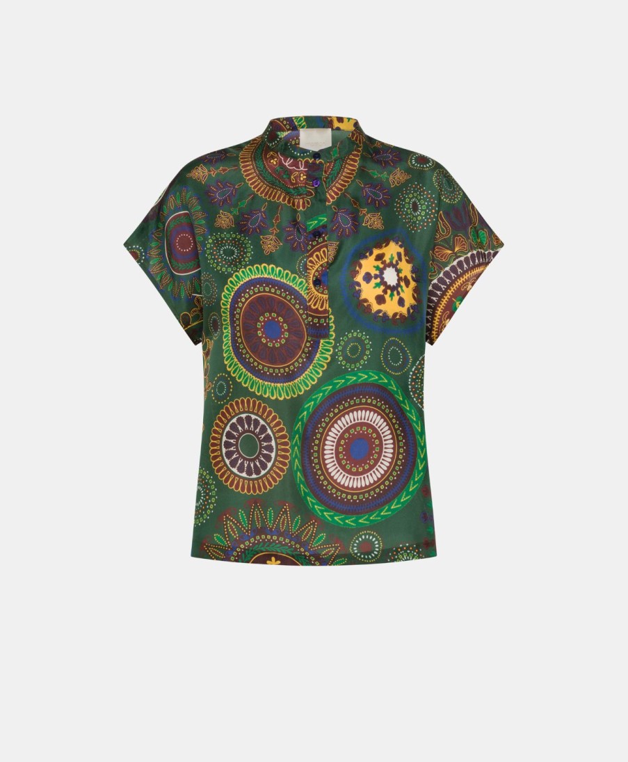 Clothing Momoni | Paso Blouse In Haboutai Silk - Dark Green Multicolour