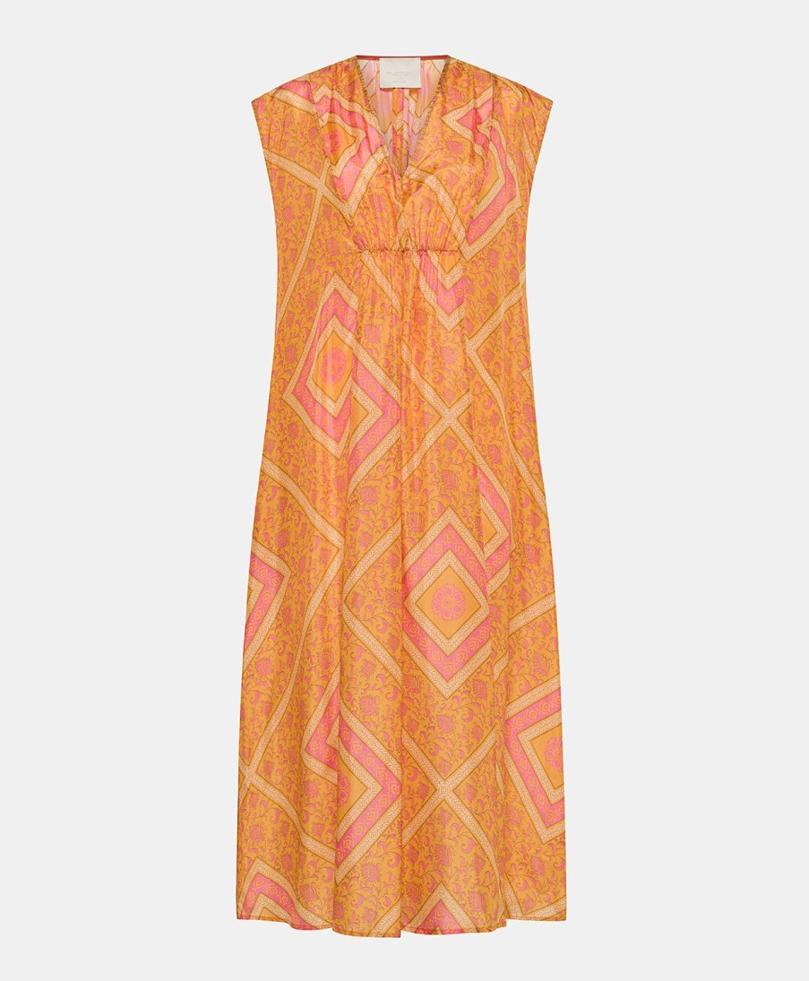 Clothing Momoni | Scilla Dress In Haboutai Silk - Orange/Fuchsia